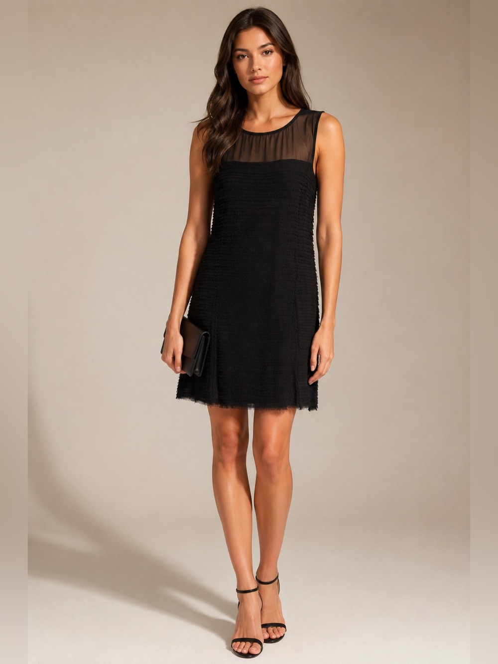 Theory Black 100% Silk Georgette Tiered Shift Dress Pockets Sz 4
